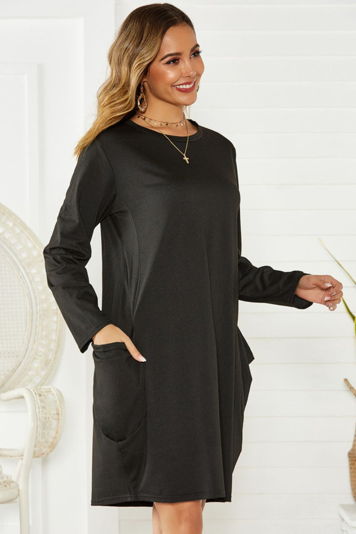 Elsa Pocketed Round Neck Long Sleeve Dress