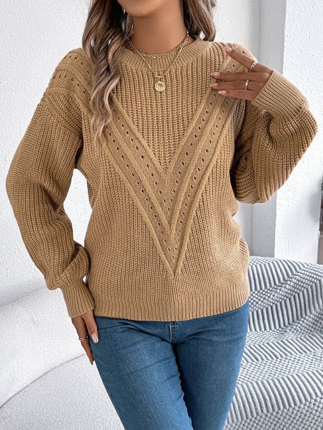 Josie Openwork Round Neck Sweater