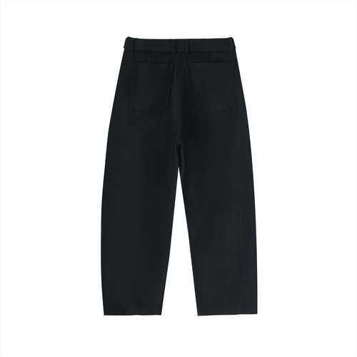 Belted Barrel-leg Chino Pants - Black