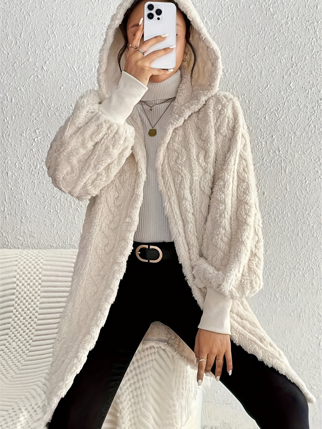 Esme Open Front Fuzzy Hooded Coat