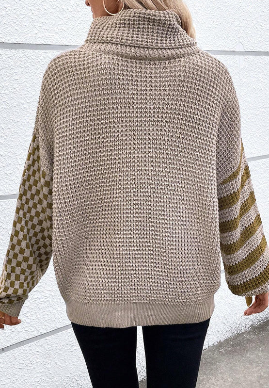 Sienna Striped & Checkered Turtleneck Sweater