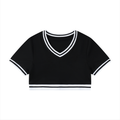Color Block V-Neck Crop T-Shirt - Black