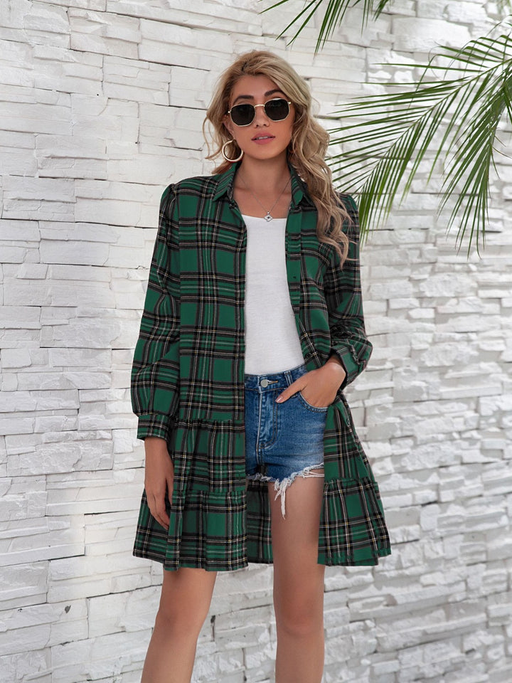 Teagan Ruffle Hem Plaid Dress