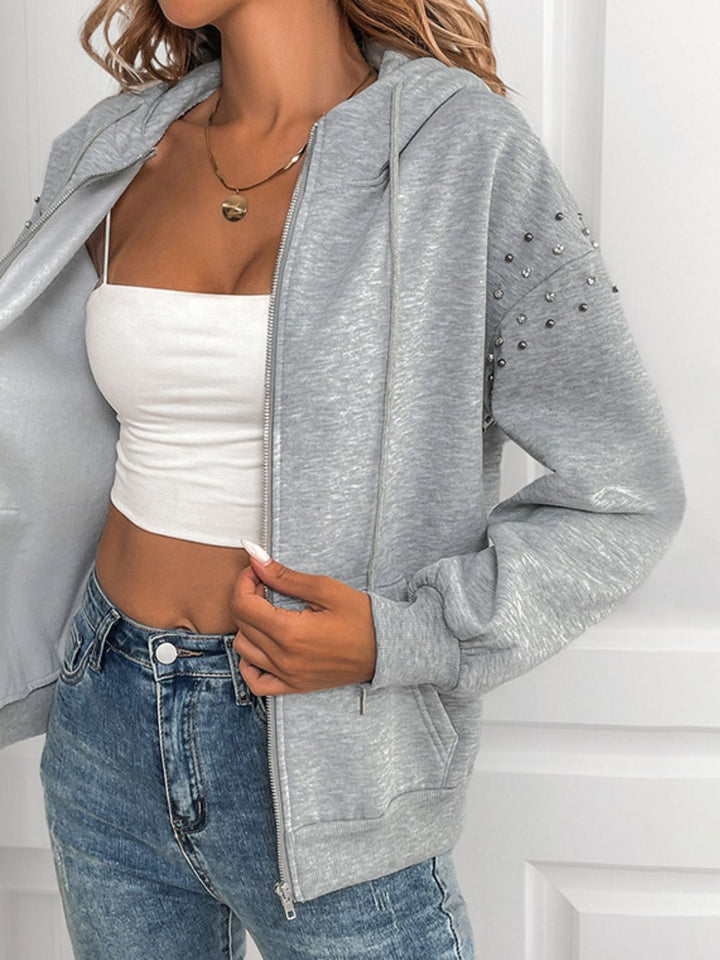 Bailey Rhinestone Zip Up Long Sleeve Hoodie