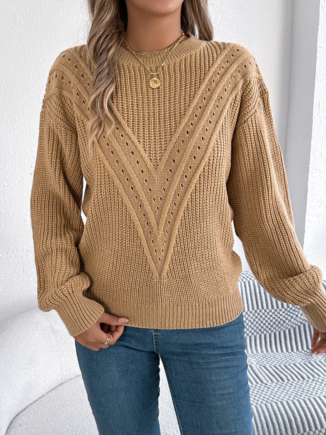 Josie Openwork Round Neck Sweater