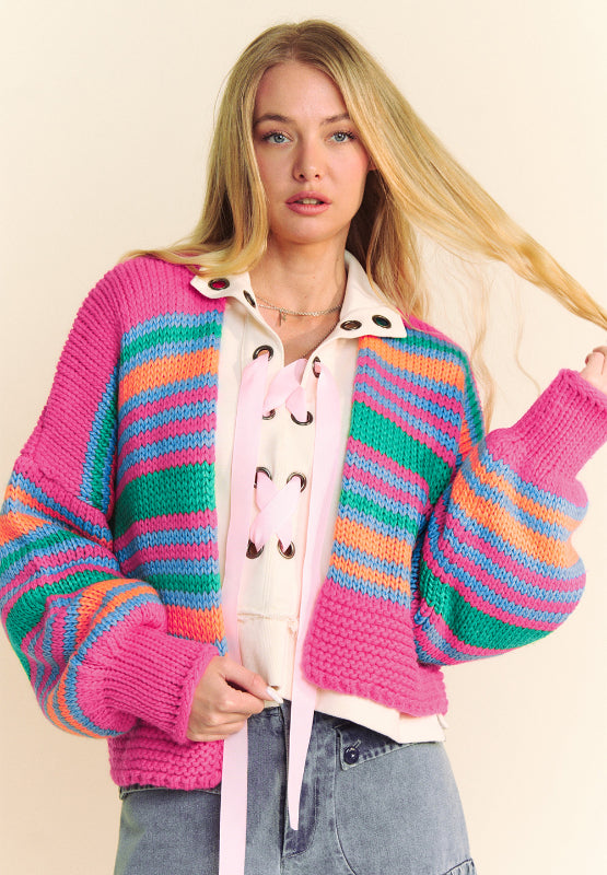 Luna Striped Open Front Long Sleeve Cardigan