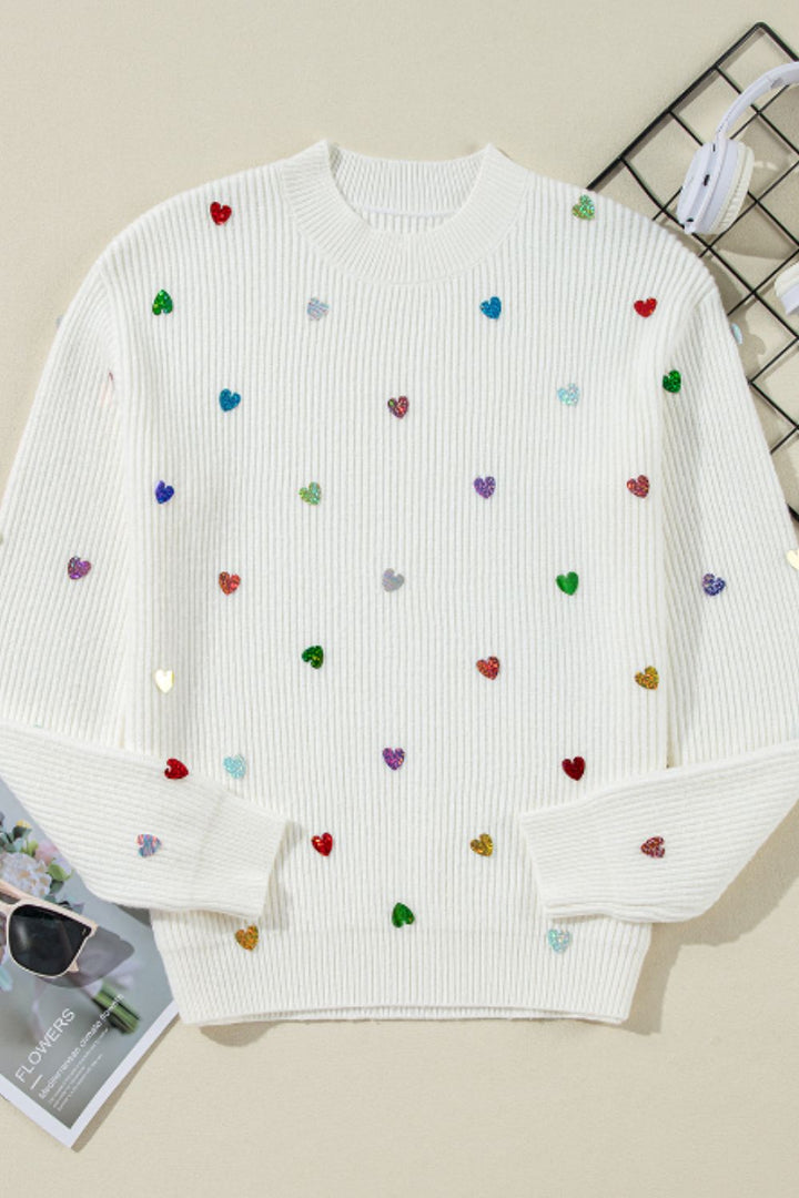 Juliette Heart Sequin Round Neck Sweater