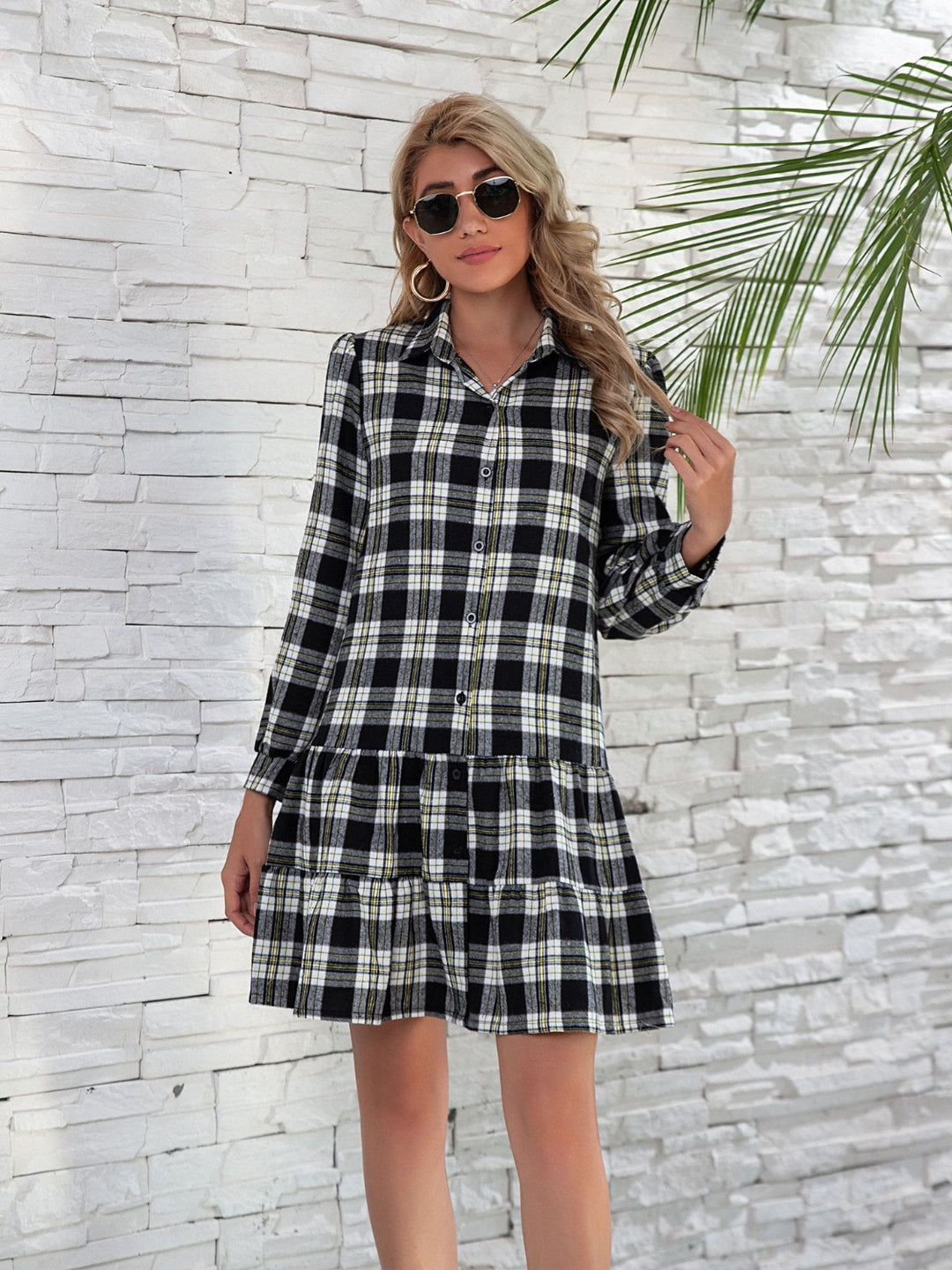 Teagan Ruffle Hem Plaid Dress