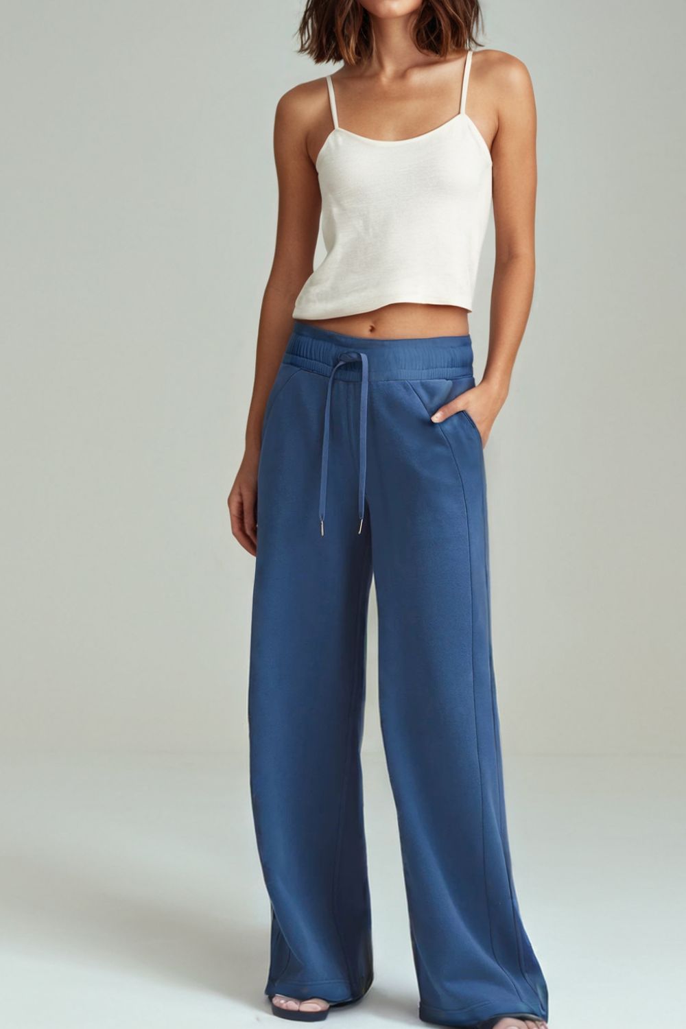 Eva Drawstring Elastic Waist Straight Leg Pants