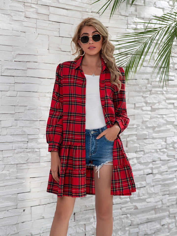 Teagan Ruffle Hem Plaid Dress