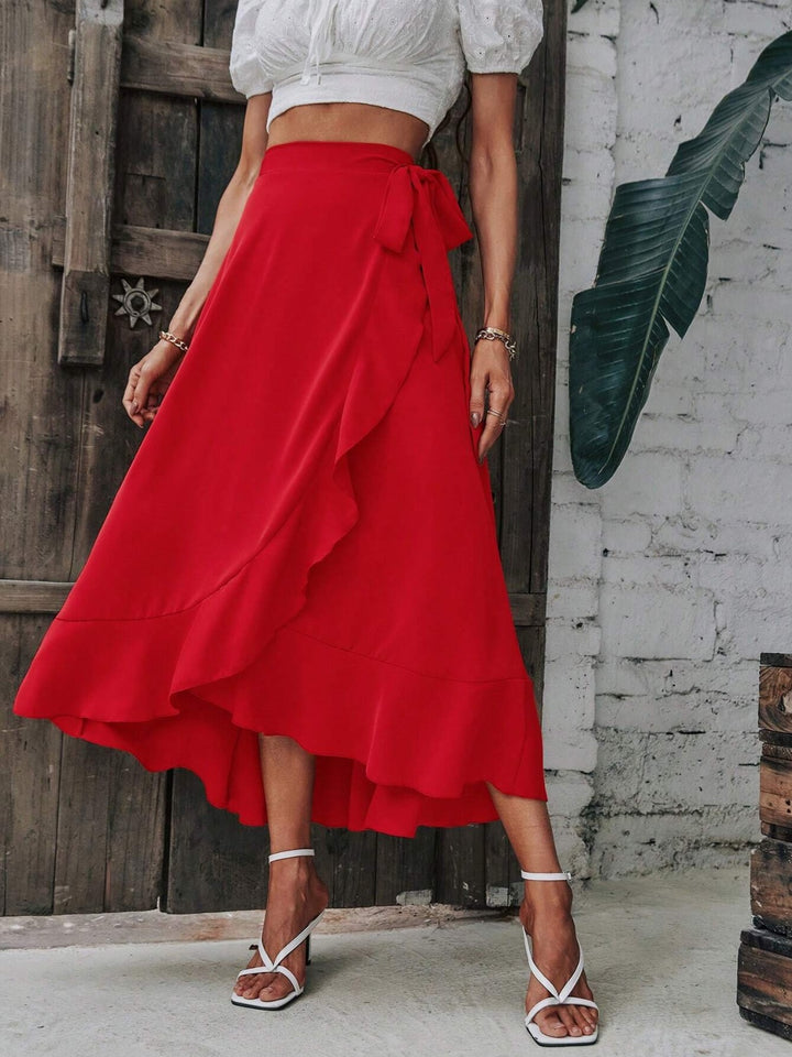 Lillian Tied Ruffled Midi Skirt