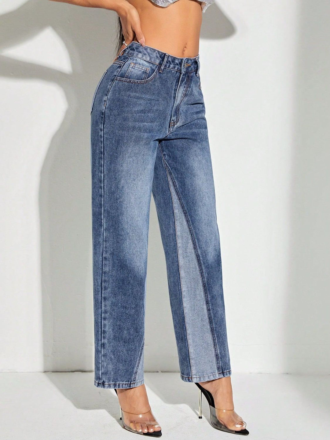 Lily Contrast Patchwork Straight Jeans