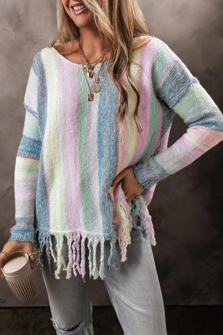 Fiona Fringe Color Block Sweater