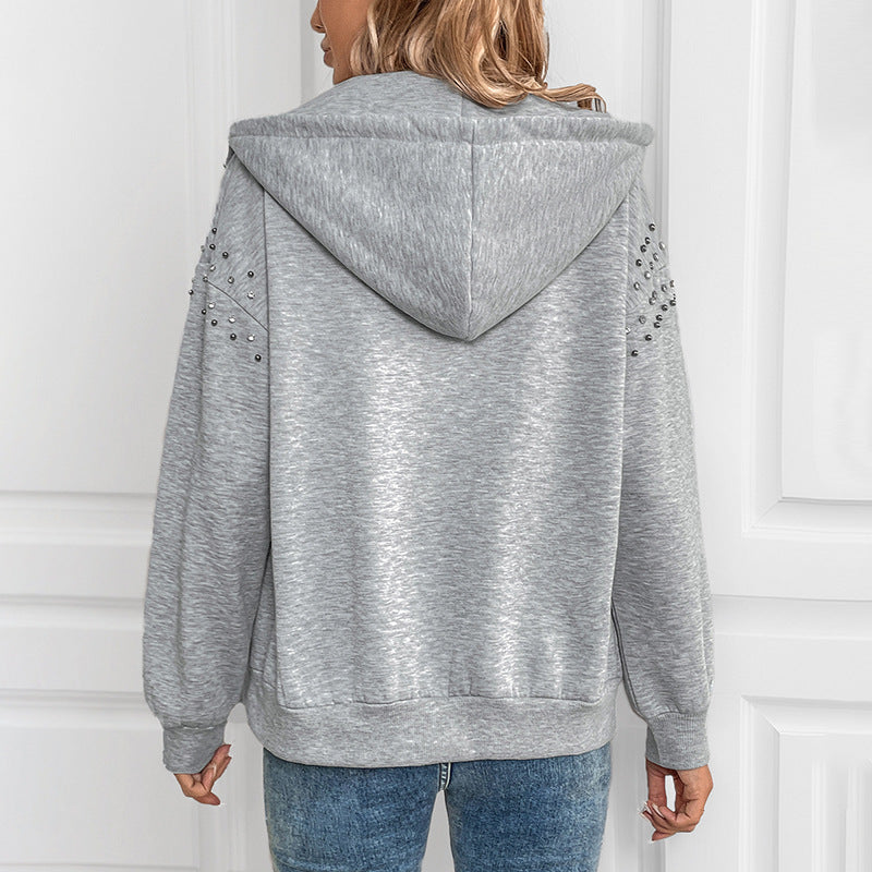 Bailey Rhinestone Zip Up Long Sleeve Hoodie