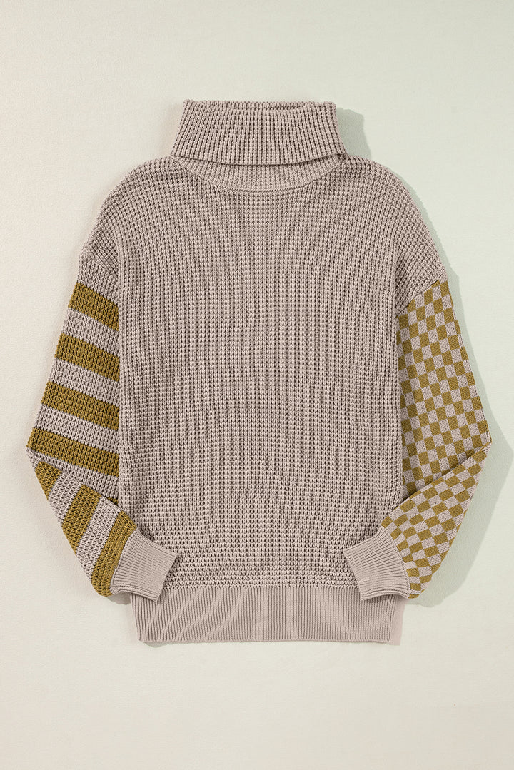 Sienna Striped & Checkered Turtleneck Sweater