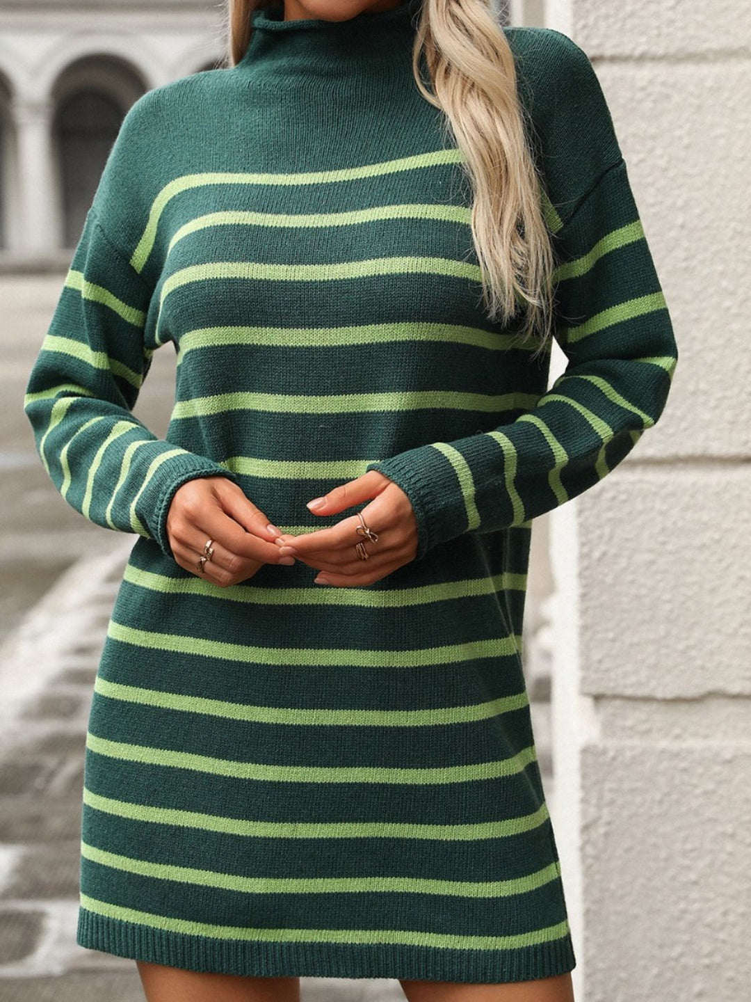 Celine Striped Mock Neck Mini Dress