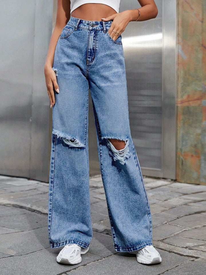 Camila Distressed Wide Leg Jeans