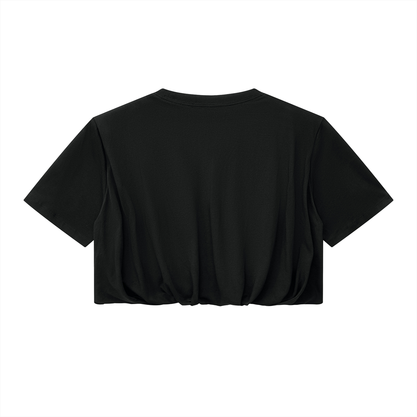 Crop Bubble Hem T-Shirt - Black