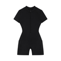 Quarter-Zip Short Sleeve Romper - Black