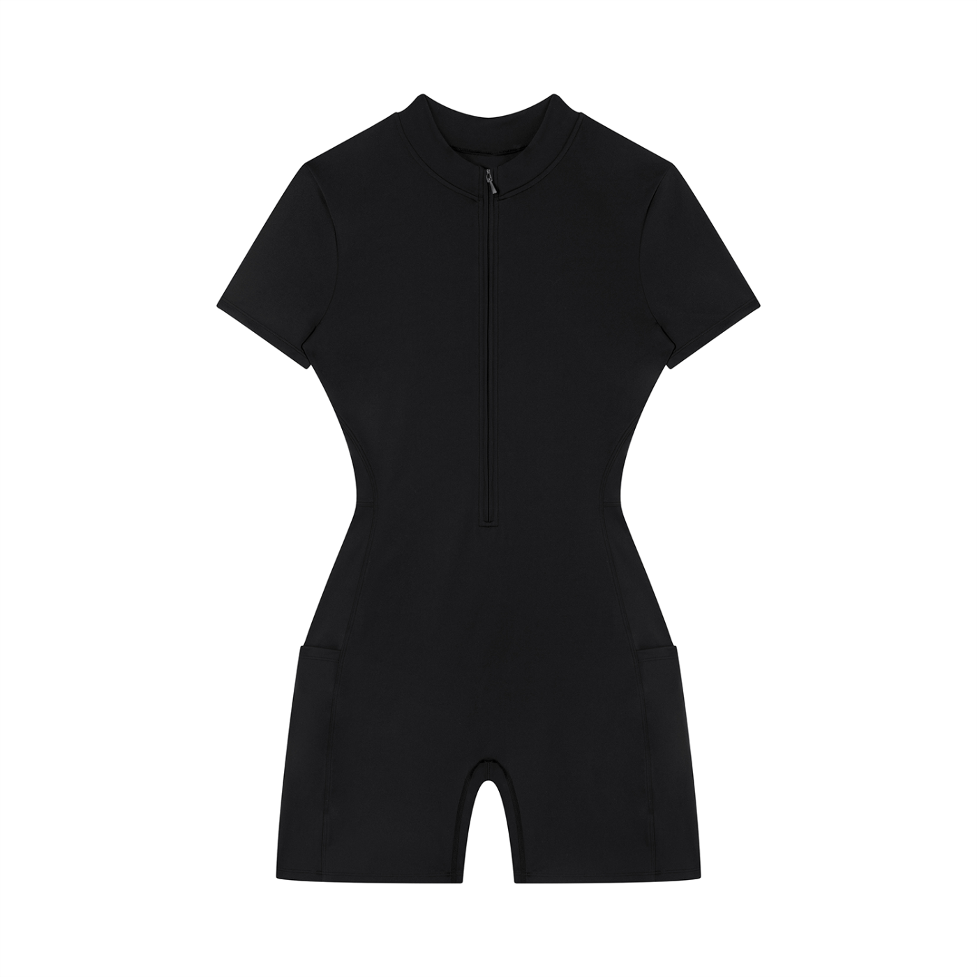 Quarter-Zip Short Sleeve Romper - Black