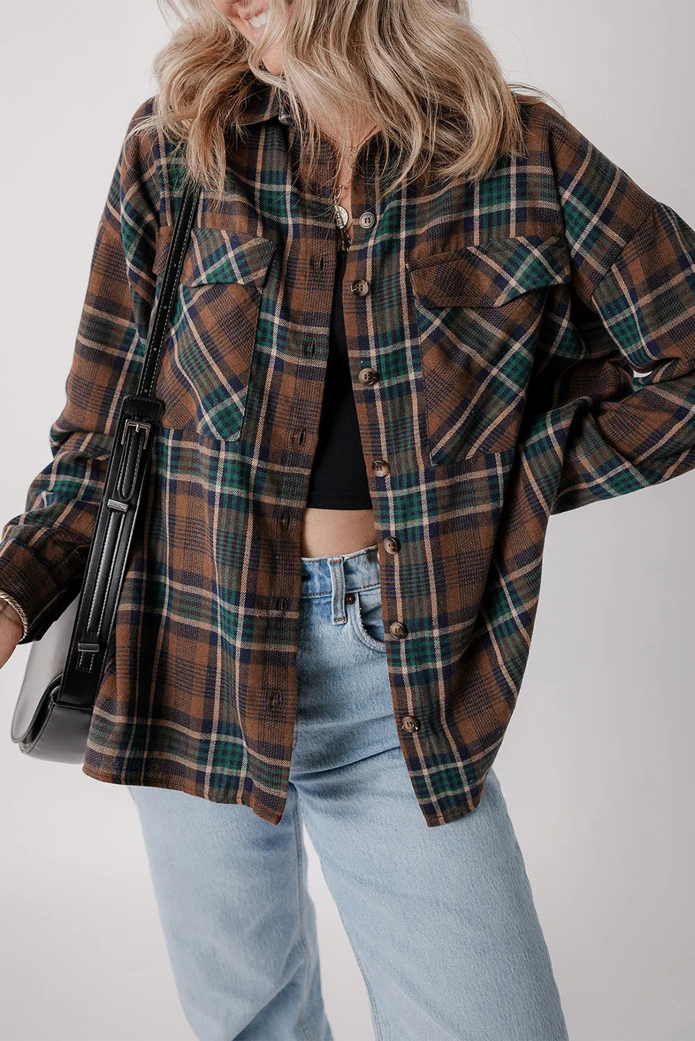 Raven Plaid Button Up Long Sleeve Shacket