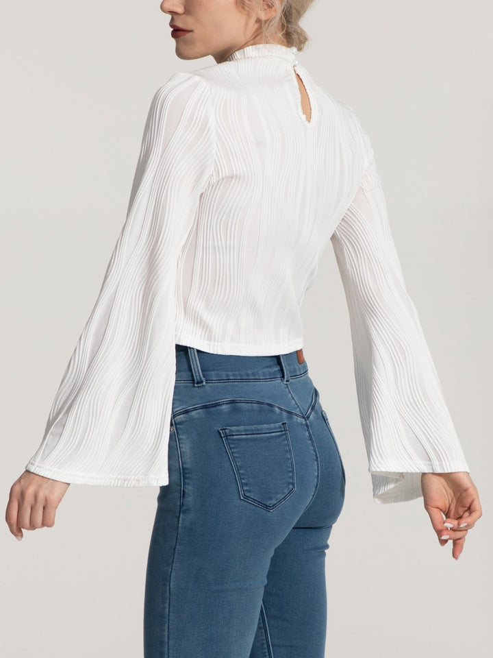 Sophie Mock Neck Flare Sleeve Cropped Top