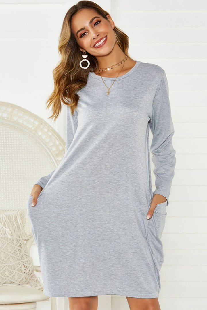 Elsa Pocketed Round Neck Long Sleeve Dress