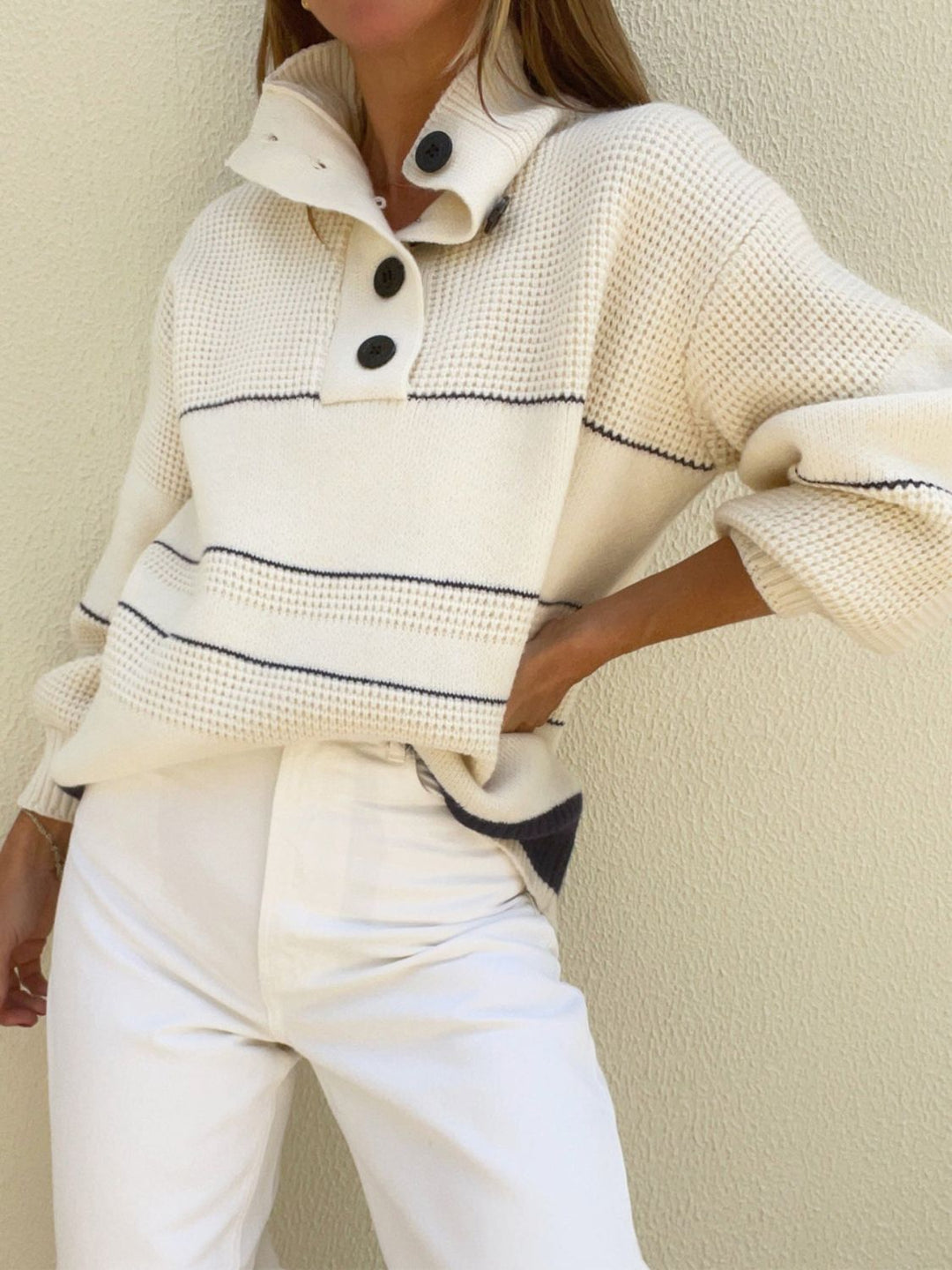 Brielle Waffle-Knit Half Button Sweater