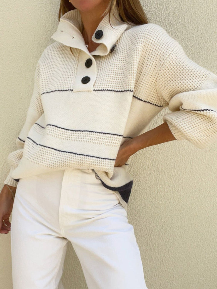 Brielle Waffle-Knit Half Button Sweater