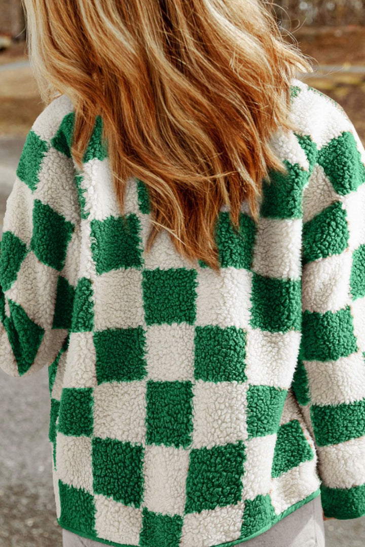 Avery Checkered Snap Down Long Sleeve Jacket