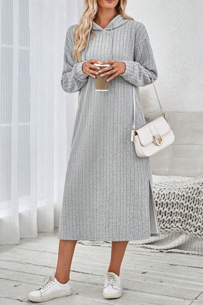 Ellie Side Slit Drawstring Hooded Dress