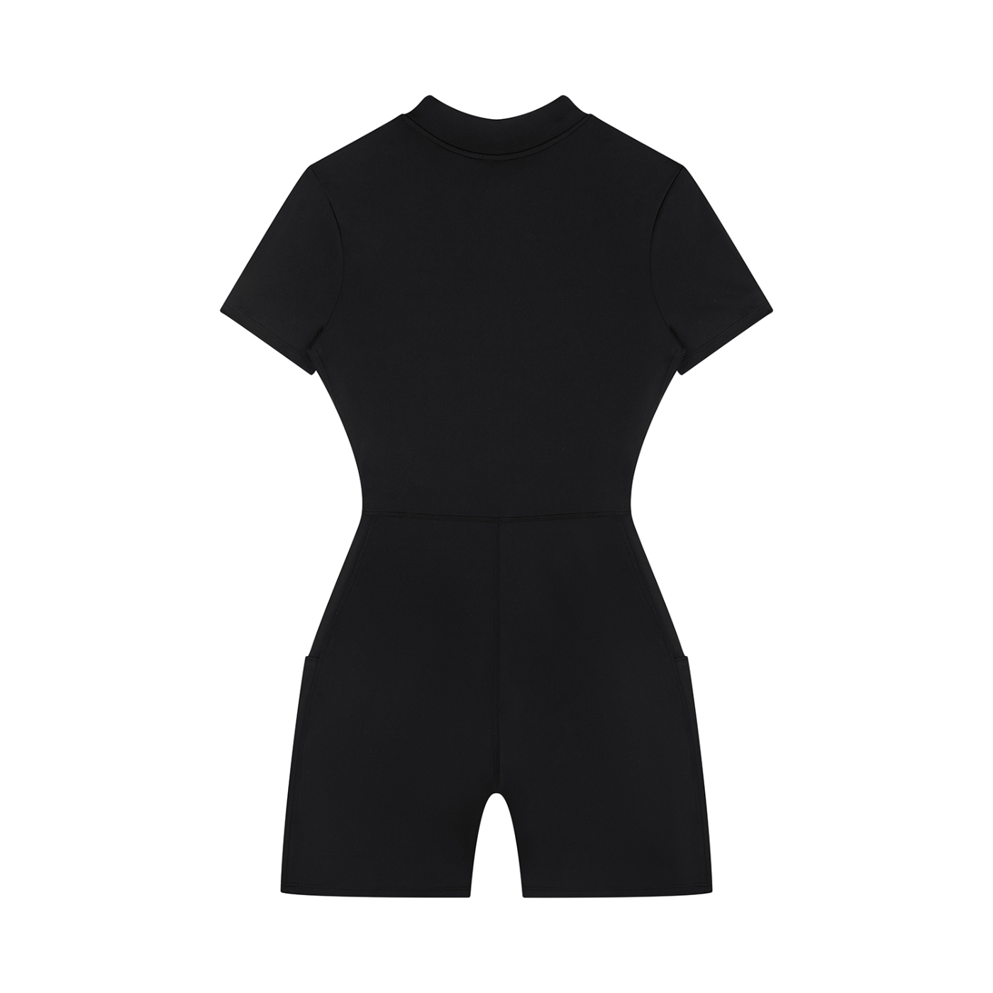 Quarter-Zip Short Sleeve Romper - Black