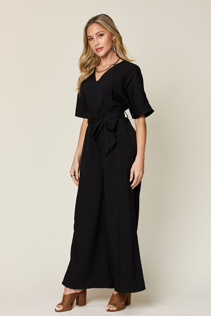 Hannah V-Neck Side Slit Jumpsuit