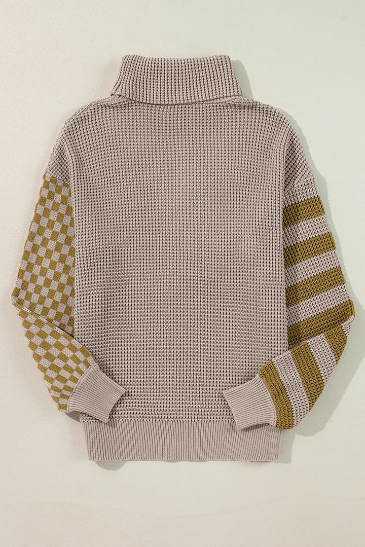 Sienna Striped & Checkered Turtleneck Sweater