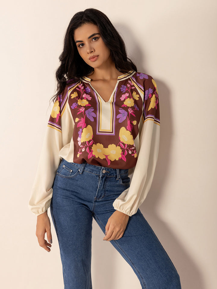 June Notched Long Sleeve Blouse