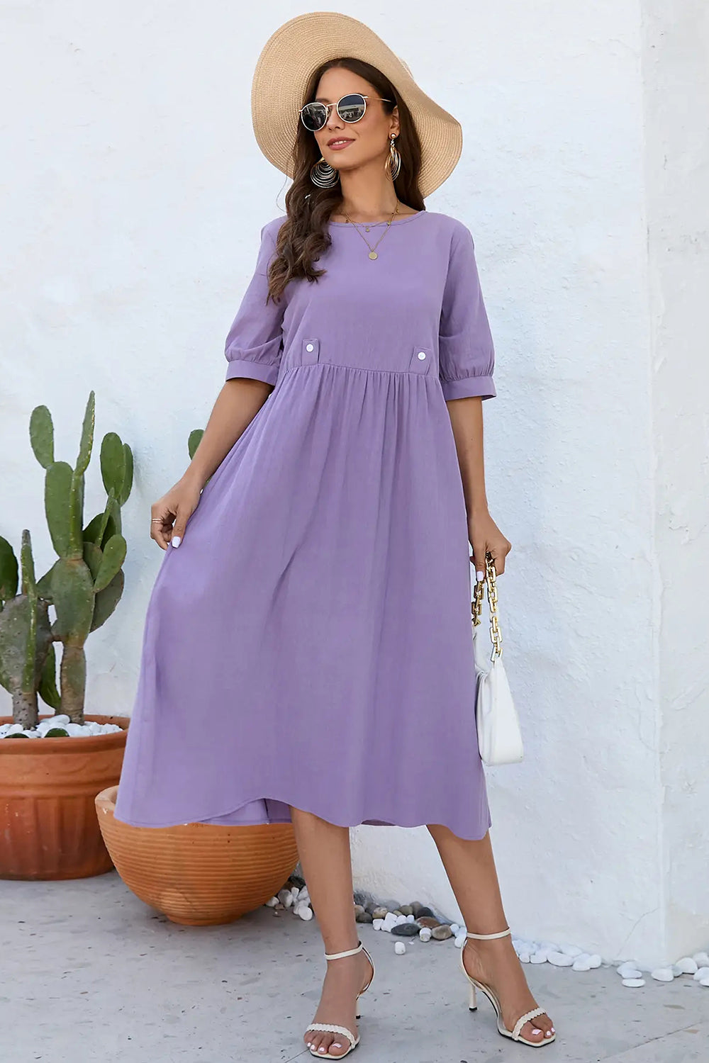 Lily Round Neck Half Sleeve Midi Dress