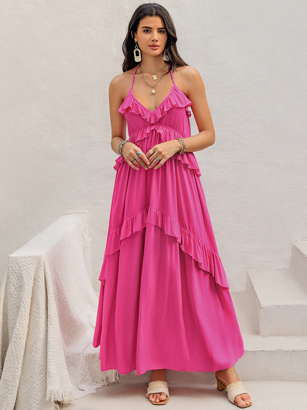 Camila Ruffled Halter Neck Maxi Dress