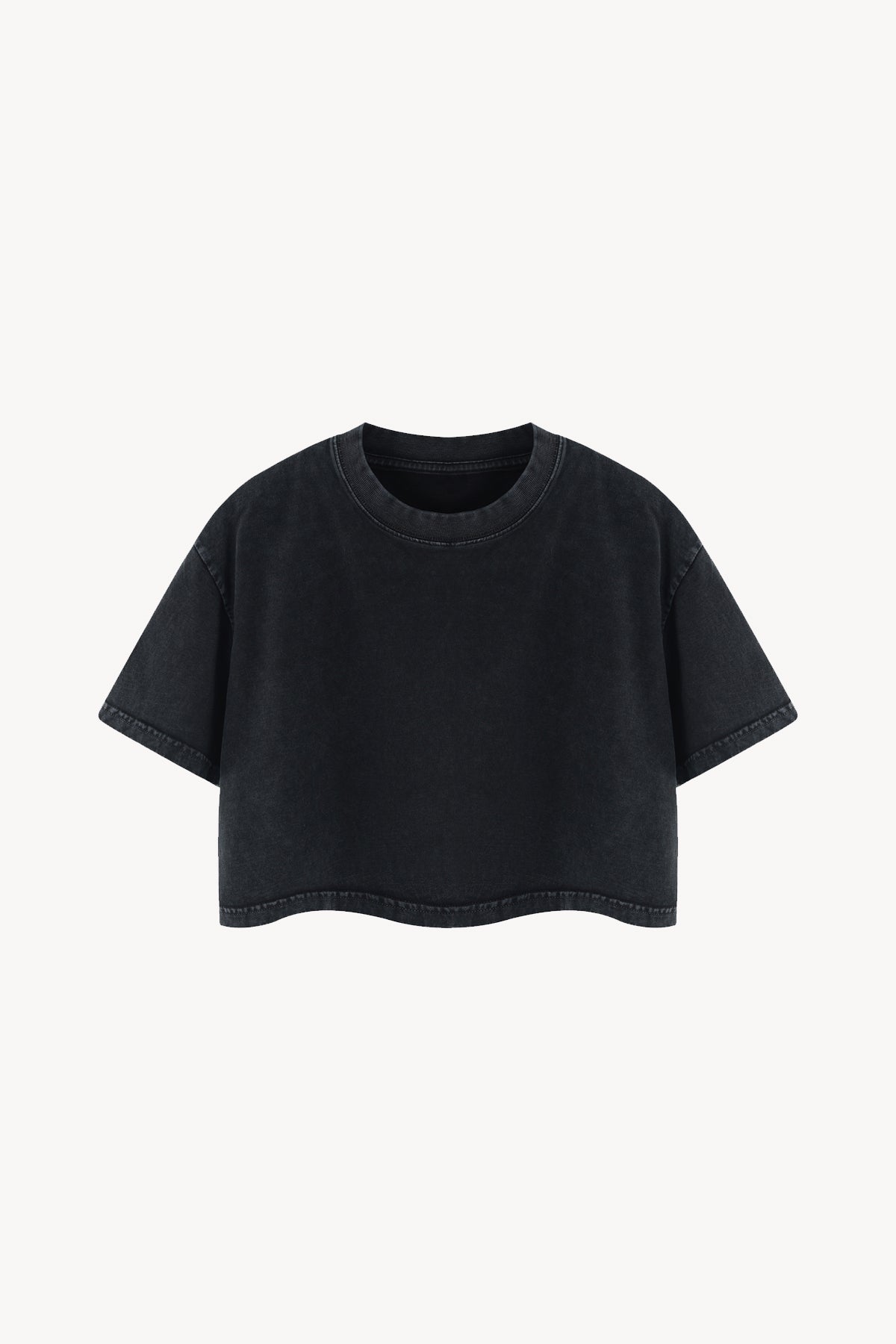 Mineral Wash Cotton Crop T-Shirt - Black