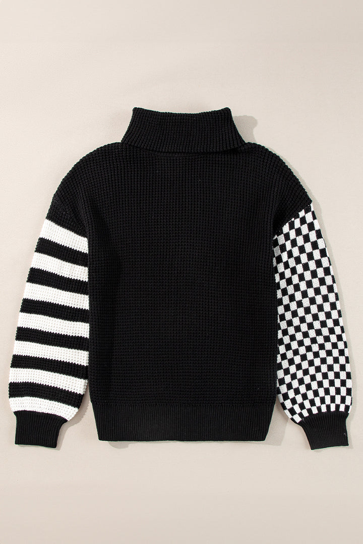 Sienna Striped & Checkered Turtleneck Sweater