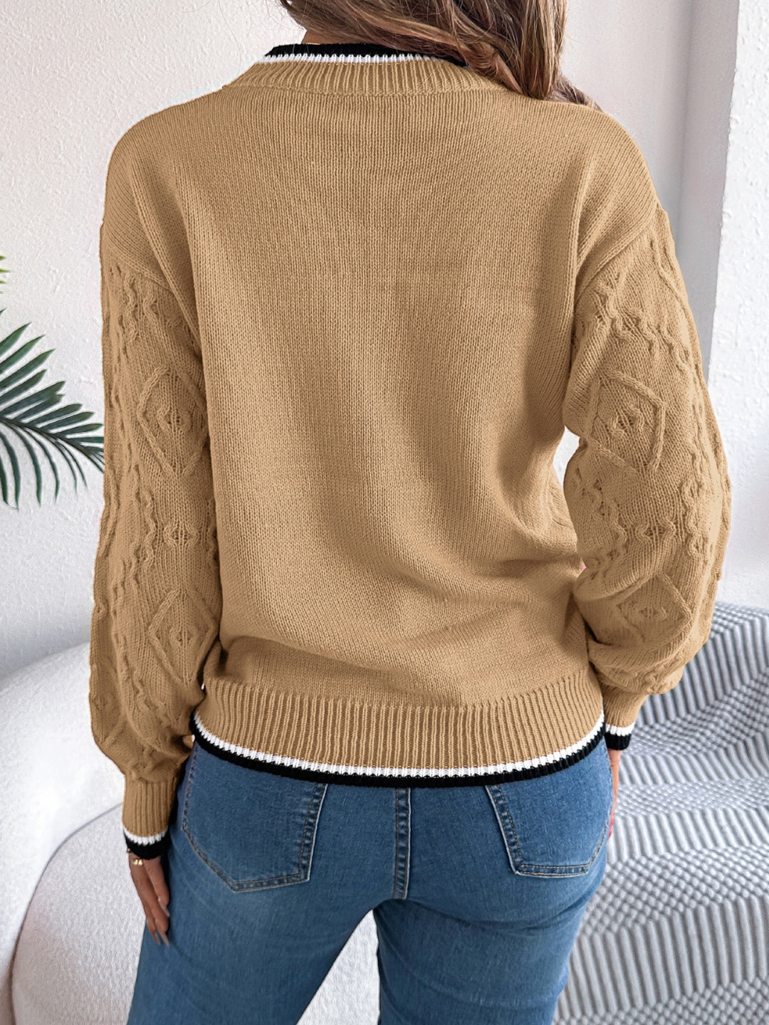 Cora Contrast Trim Long Sleeve Sweater