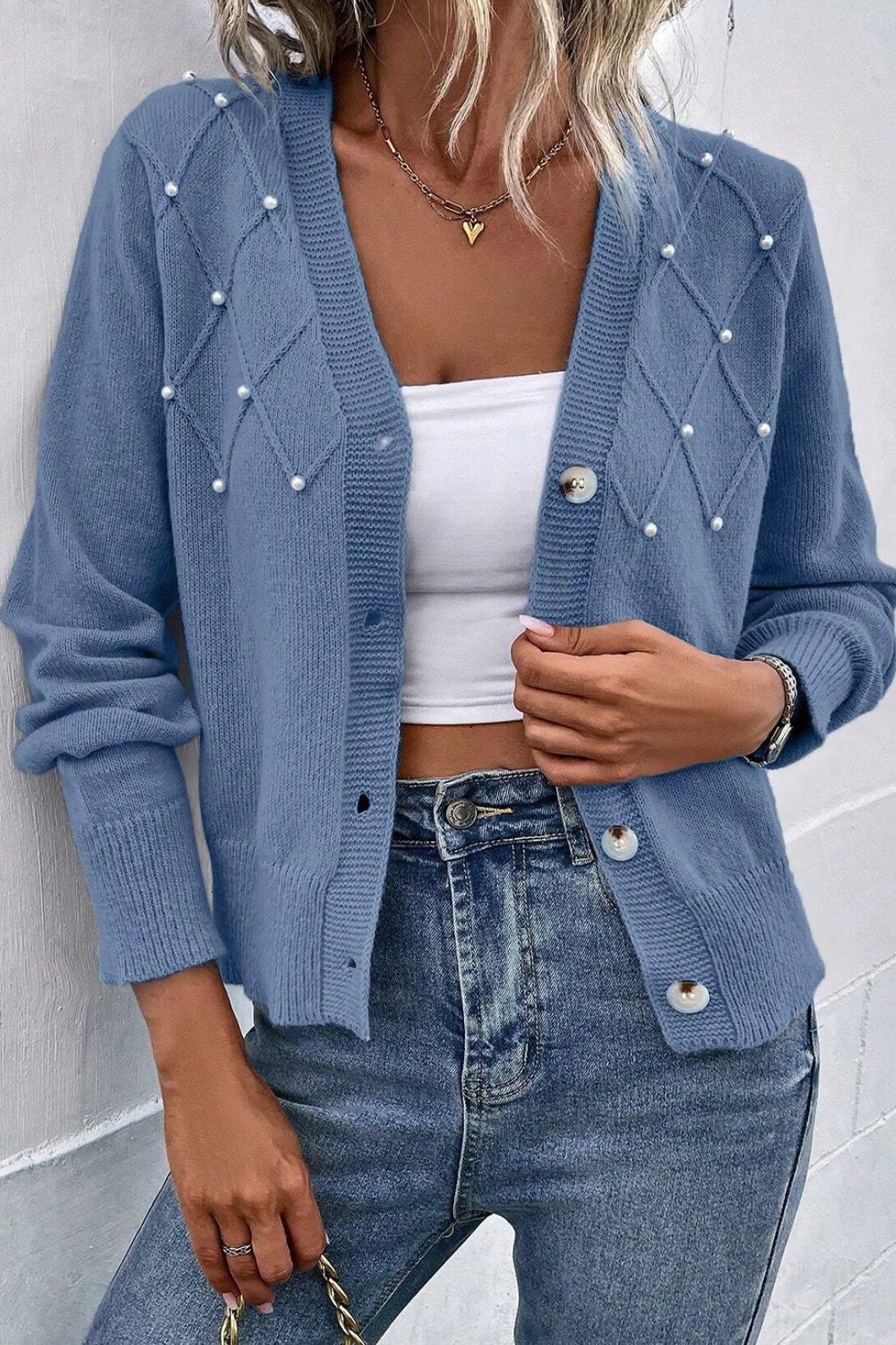 Julia Beaded V-Neck Cardigan