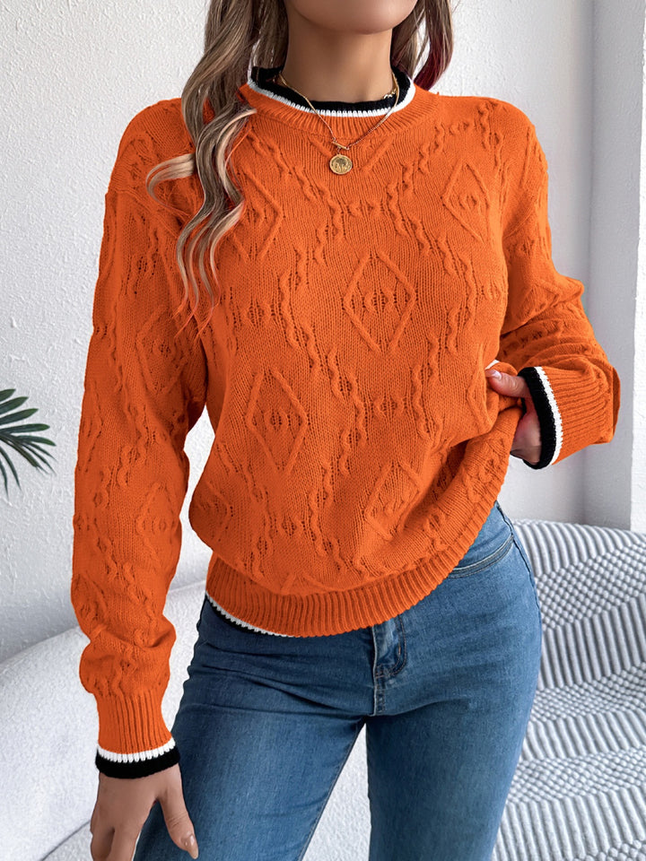 Cora Contrast Trim Long Sleeve Sweater