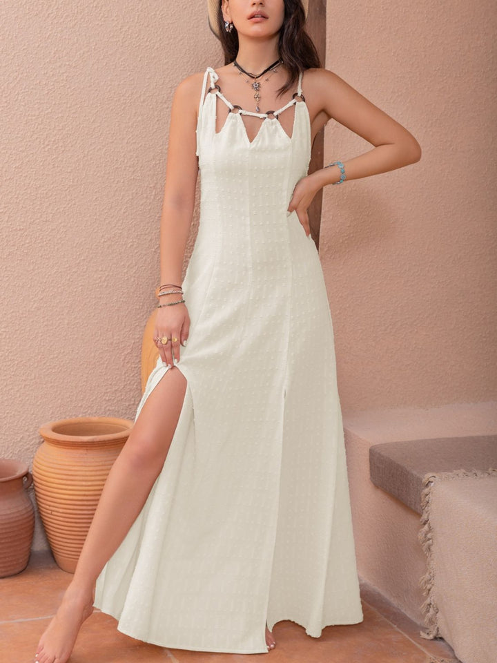 Mia Swiss Dot Cutout Sleeveless Maxi Dress