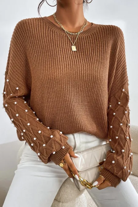 Kinsley Pearl Detail Round Neck Sweater