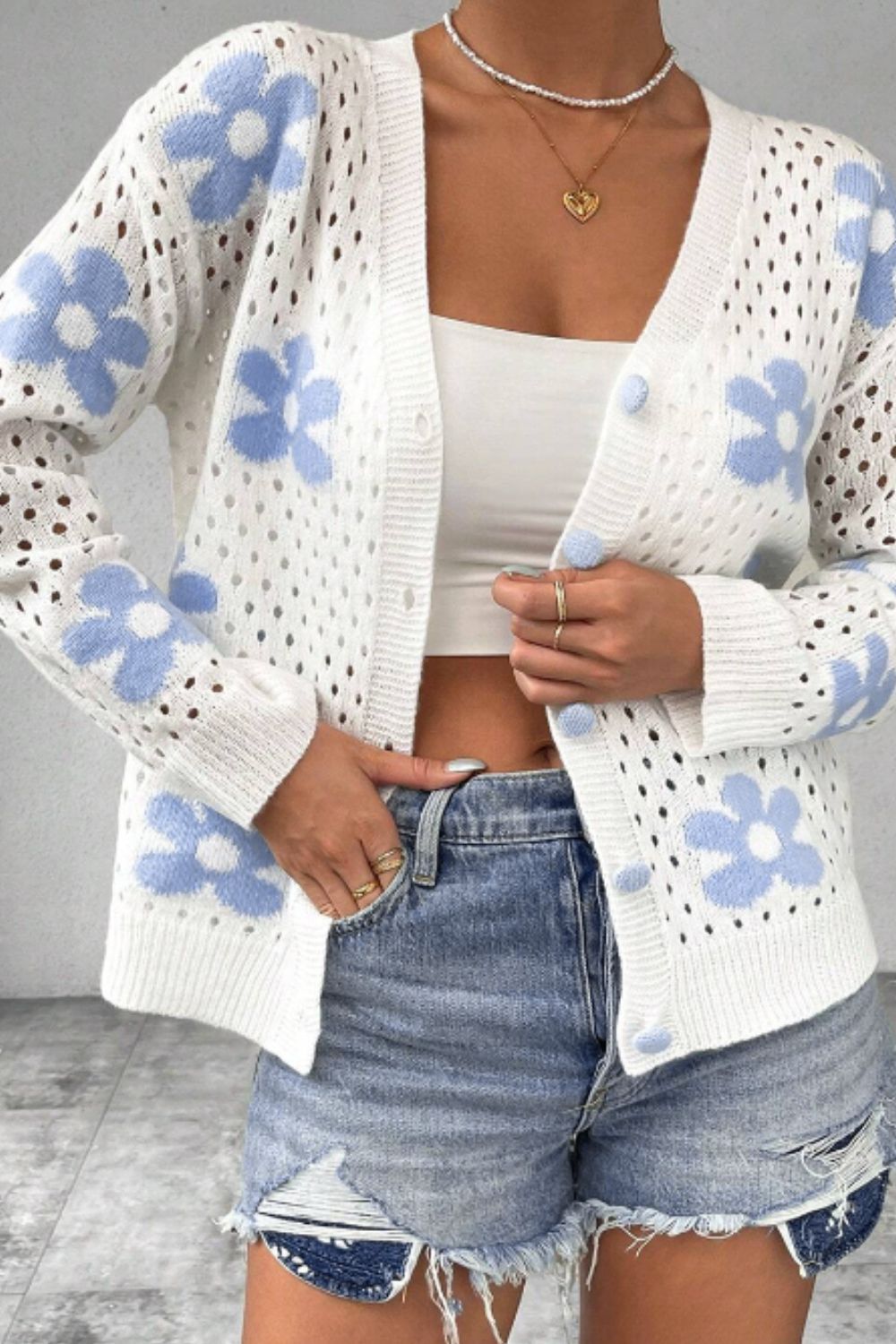 Leah Hollowed Out Flower Cardigan