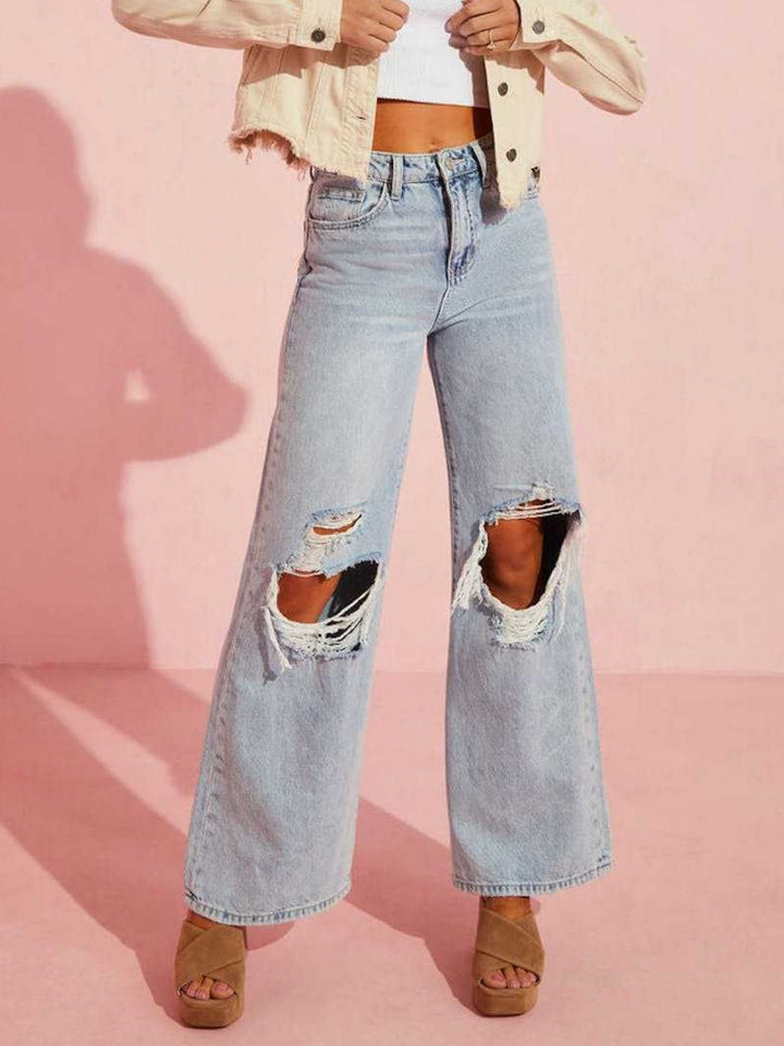 Aria Distressed Wide Leg Jeans