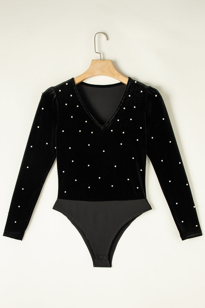 Camilla Pearl Detail Velvet Bodysuit