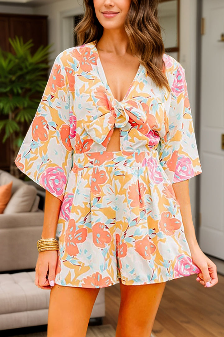 Isla Tied Printed Half Sleeve Romper