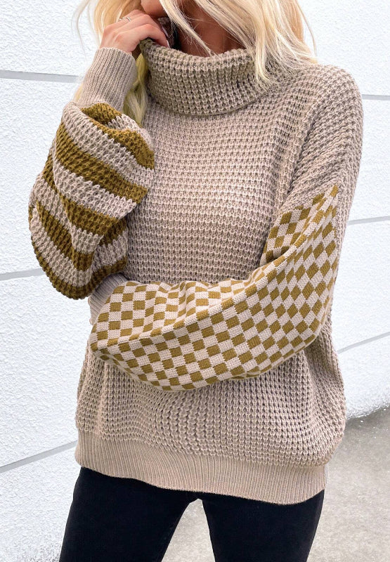 Sienna Striped & Checkered Turtleneck Sweater