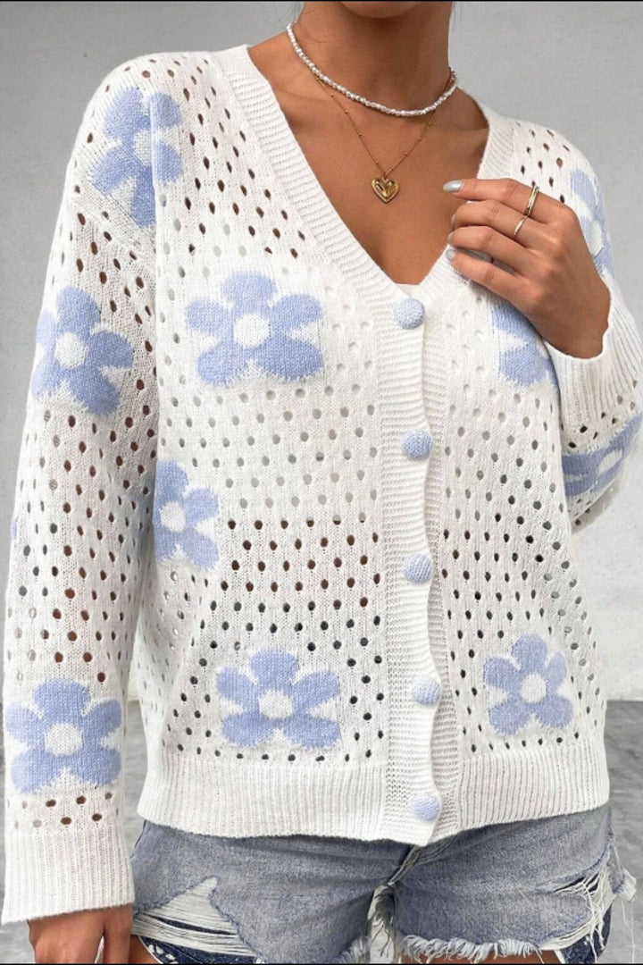 Leah Hollowed Out Flower Cardigan